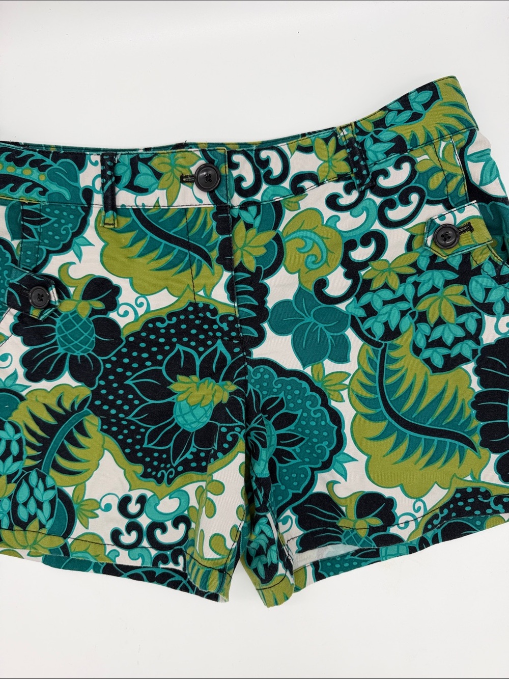 Ann Taylor Retro Floral Paisley Mini Shorts Green Teal Size 4